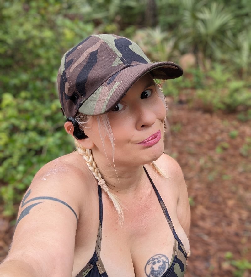 Daisy Chain at Crooked River State Park in St Marys,GA. She's wearing a camo bikini and camo hat.